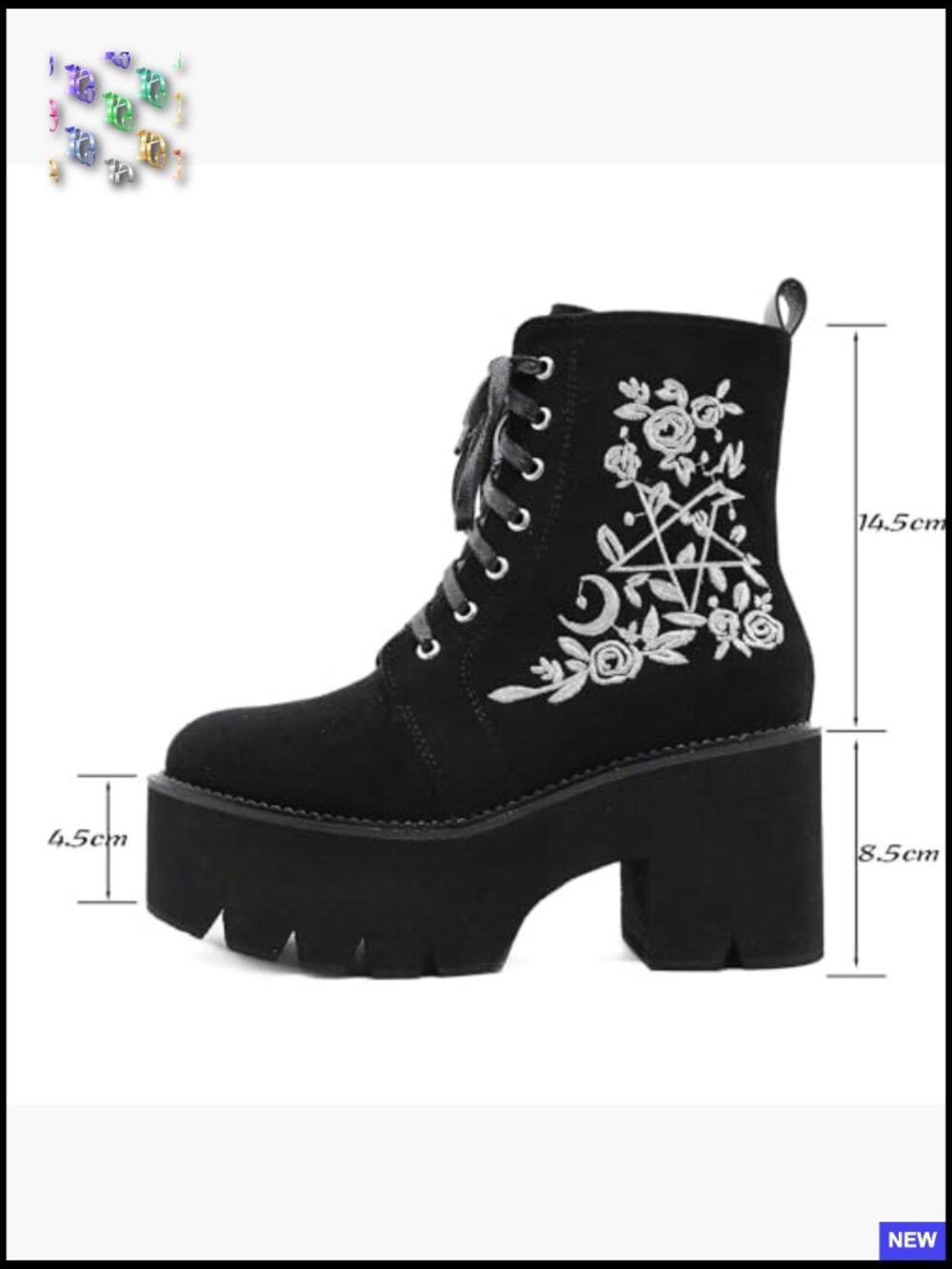 Chunky Platform Combat Boots Lace Up & Zip Punk Ankle Bootie - Picture 3 of 7